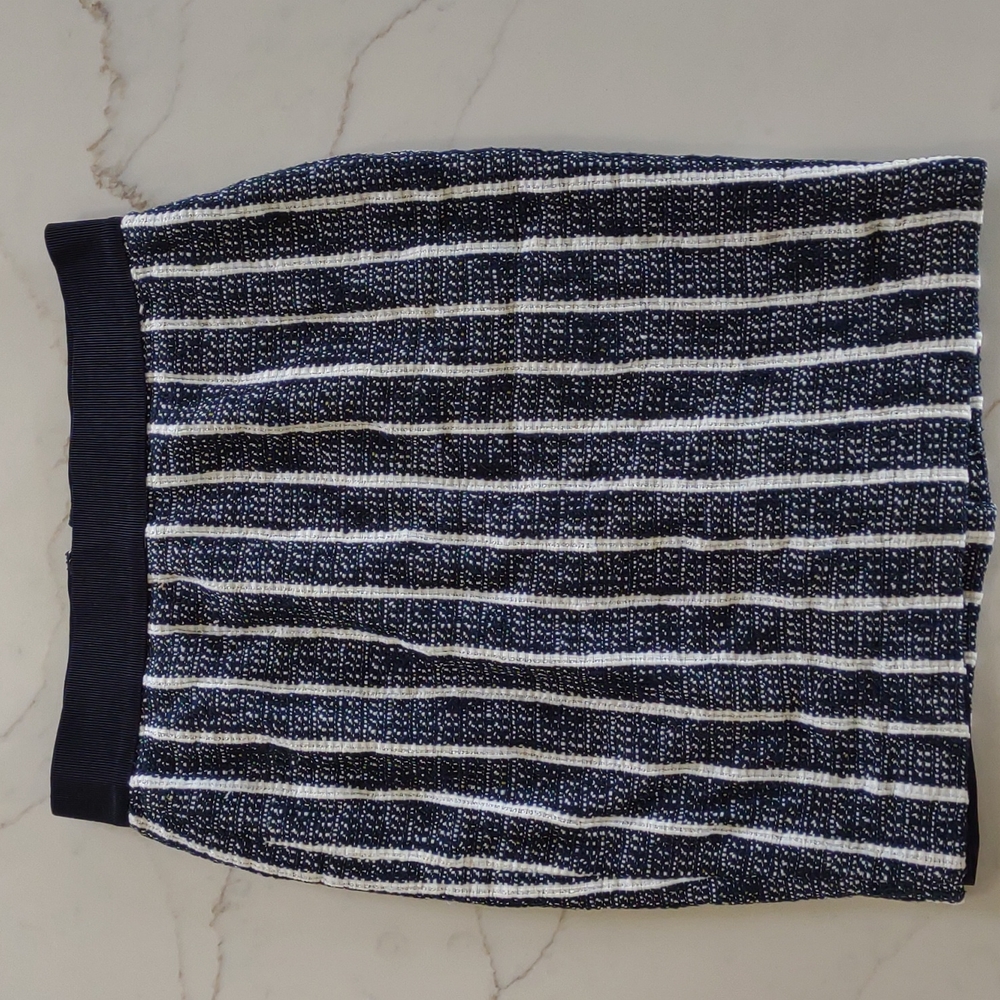 Ann Taylor Tweed Navy and White Striped Pencil Skirt | Size 0